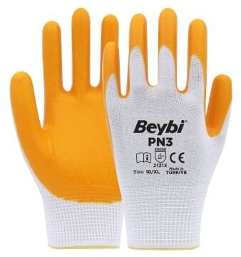 İş Eldiveni - Beybi PN3 Polyester Örme Nitril Eldiven - Sarı - XL